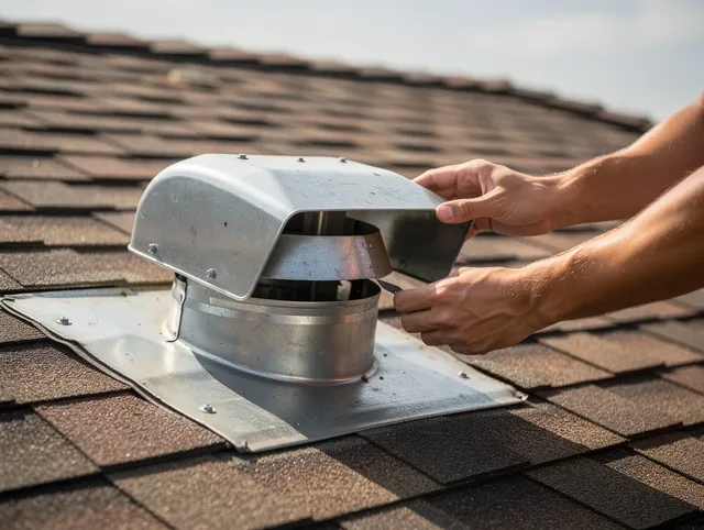 Burbank Dryer Vent Cleaning certified technician safely cleaning a roof-mounted dryer vent in Burbank