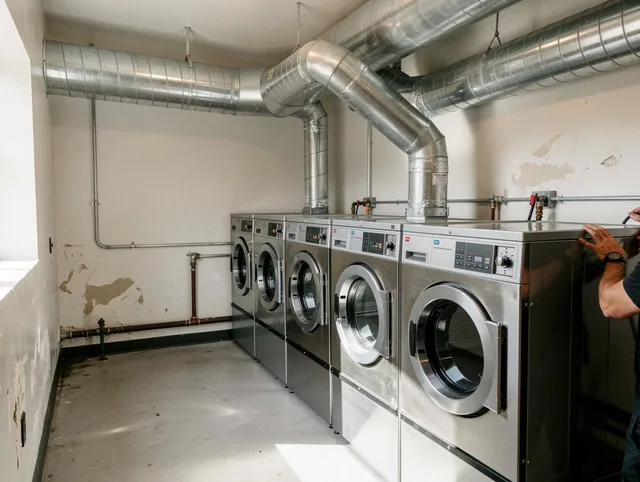 Burbank Dryer Vent Cleaning team performing large-scale commercial dryer vent cleaning in Burbank