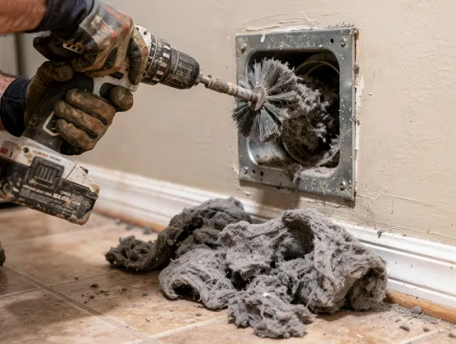Certified Burbank Dryer Vent Cleaning technician performing dryer vent cleaning in Burbank