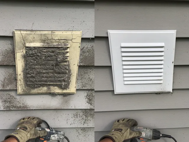 Burbank Dryer Vent Cleaning technician installing high-quality dryer vent cover at a residential property in Burbank
