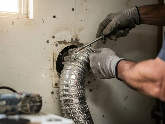 Burbank Dryer Vent Cleaning technician performing precise dryer vent hose installation in Burbank